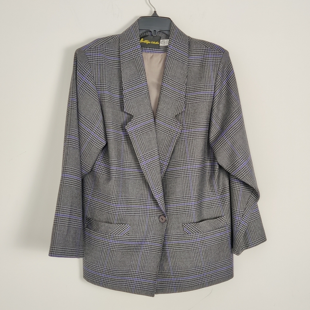 Vintage Boutique Collection Women's Houndstooth Wool Blazer Size 14 Suit Jacket